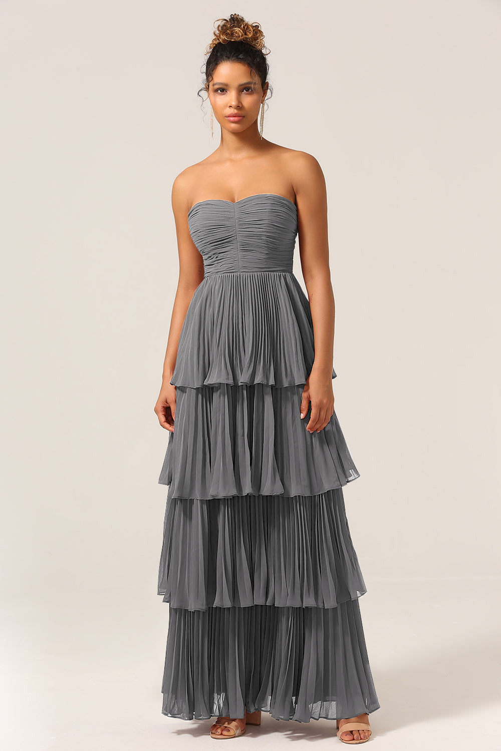 A-Line Sweetheart Tiered Floor Length Chiffon Bridesmaid Dress