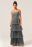 A-Line Sweetheart Floor Length Tiered Chiffon Bridesmaid Dress