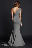 One Shoulder Mermaid Ruched Khaki Maxi Dress