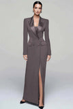 Black Sheath Peak Lapel Double Breasted Work Dress with Slit