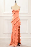 Spaghetti Straps Jade Tiered Mermaid Bridesmaid Dress With Slit