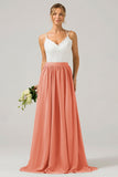 A-Line Spaghetti Straps Pleated Long Bridesmaid Dress With Lace