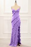 Spaghetti Straps Jade Tiered Mermaid Bridesmaid Dress With Slit