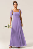 A-Line Spaghetti Straps Floor-Length Chiffon Bridesmaid Dress with Slit