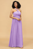 A Line One Shoulder V Neck Halter Neck Floor Length Grey Blue Bridesmaid Dress