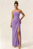 Green Flower Mermaid Corset Chiffon Long Bridesmaid Dress with Slit