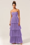 A-Line Sweetheart Floor Length Tiered Chiffon Bridesmaid Dress