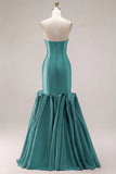 Fuchsia Strapless Mermaid Satin Long Prom Dress with 3D Flowers