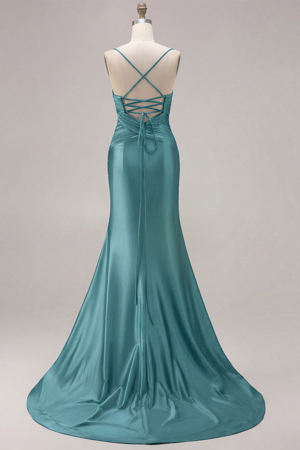 WEDTREND Women Fuchsia Mermaid Long Prom Dress with Slit Satin Cut Out Spaghetti Straps Party Dress with Lace Up Back