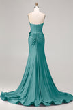 Royal Blue Strapless Sequin Corset Beaded Mermaid Long Prom Dress with 3D Flowers