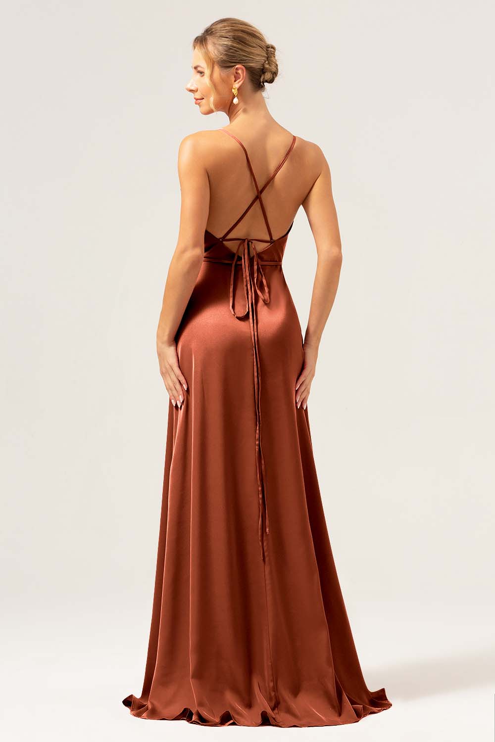 Wedtrend Women Dark Navy Bridesmaid Dress with Slit A Line Cowl Neck Long Satin Wedding Guest Dress WEDTREND Wedtrend Women Dark Navy Bridesmaid Dress with Slit A Line Cowl Neck Long Satin Wedding Guest Dress WEDTREND