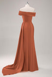 Champagne Mermaid One Shoulder Pleated Long Formal Dress with Side Streamer