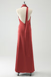 Burgundy Sheath Convertible Deep V Neck Ruched Long Bridesmaid Dress with Open Back
