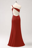Elegant Mermaid One Shoulder Pleated Backless Bridesmaid Dress with Slit