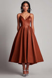Black A Line Satin Spaghetti Straps Formal Dress