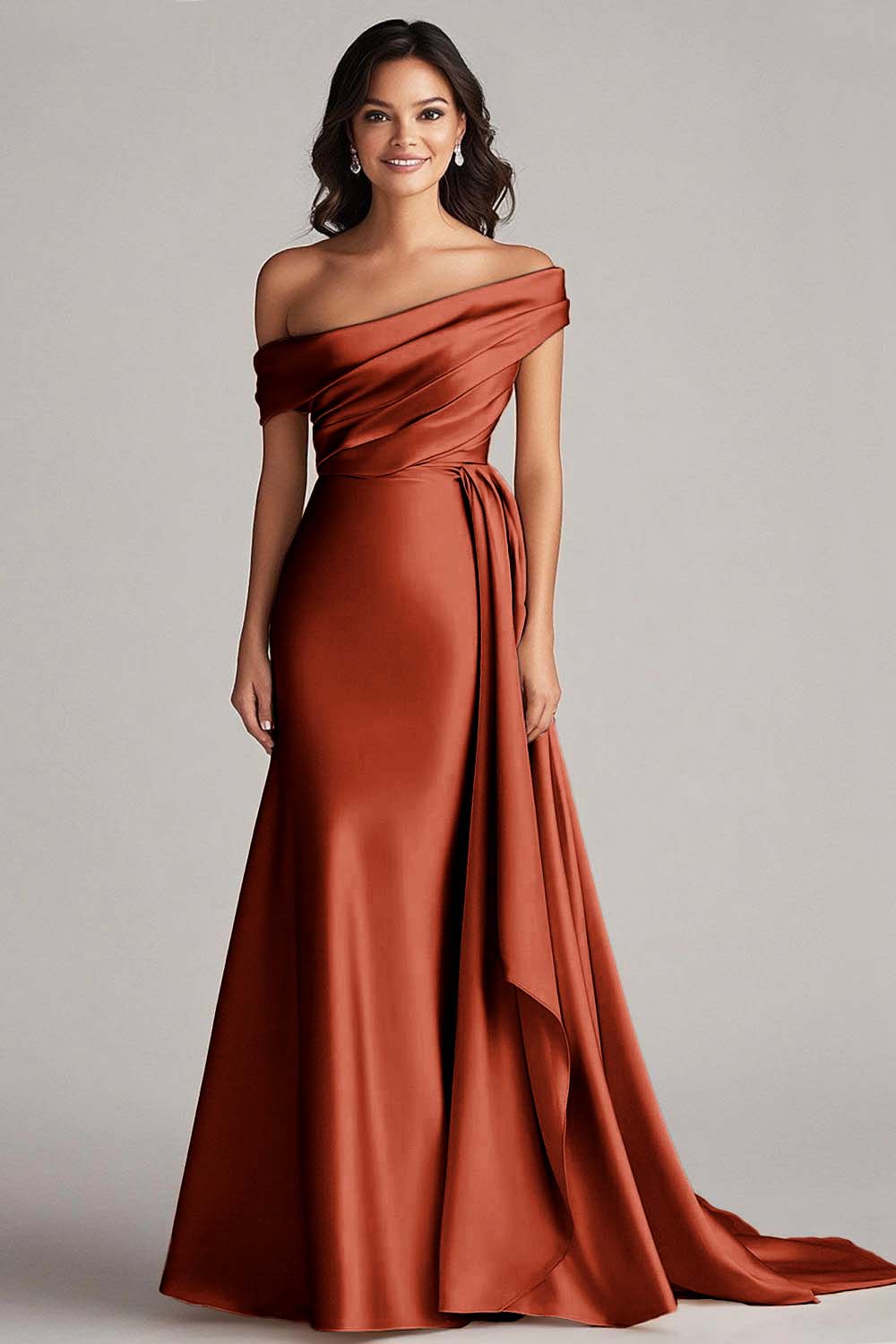 Wedtrend Women One Shoulder Formal Dress Pleated Champagne Sheath Long Red Carpet Dress, Terracotta / US8 Wedtrend Women One Shoulder Formal Dress Pleated Champagne Sheath Long Red Carpet Dress, Terracotta / US8