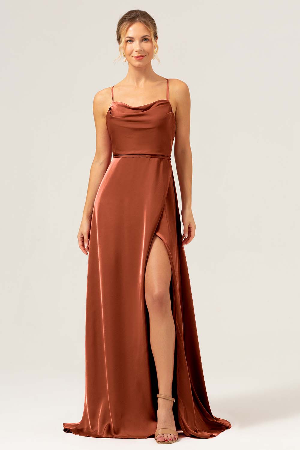 Wedtrend Women Dark Navy Bridesmaid Dress with Slit A Line Cowl Neck Long Satin Wedding Guest Dress WEDTREND Wedtrend Women Dark Navy Bridesmaid Dress with Slit A Line Cowl Neck Long Satin Wedding Guest Dress WEDTREND