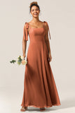 A-Line Spaghetti Straps Floor-Length Chiffon Bridesmaid Dress with Slit