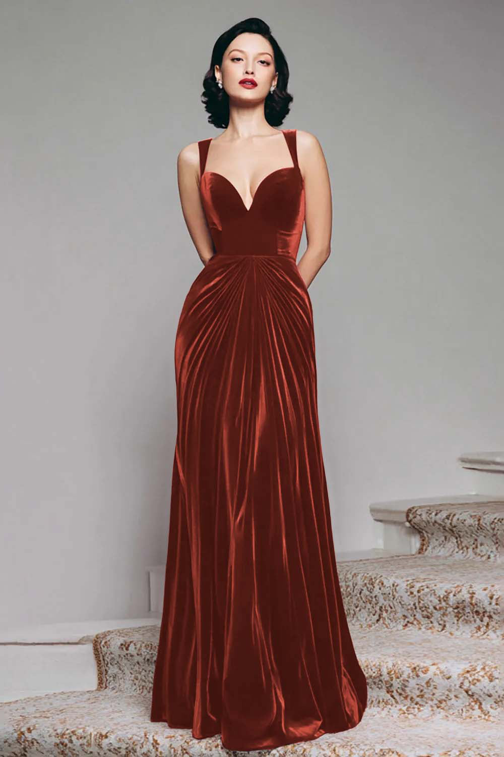 WEDTREND Women Black Velvet Holiday Party Dress A Line Thick Straps Ruched Maxi Formal Dress WEDTREND Women Black Velvet Holiday Party Dress A Line Thick Straps Ruched Maxi Formal Dress