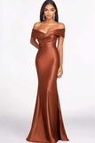 Dusty Sage Mermaid Off The Shoulder Satin Long Formal Dress