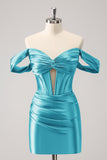 Stylish Dark Green Off The Shoulder Ruched Cut Out Corset Tight Homecoming Dress