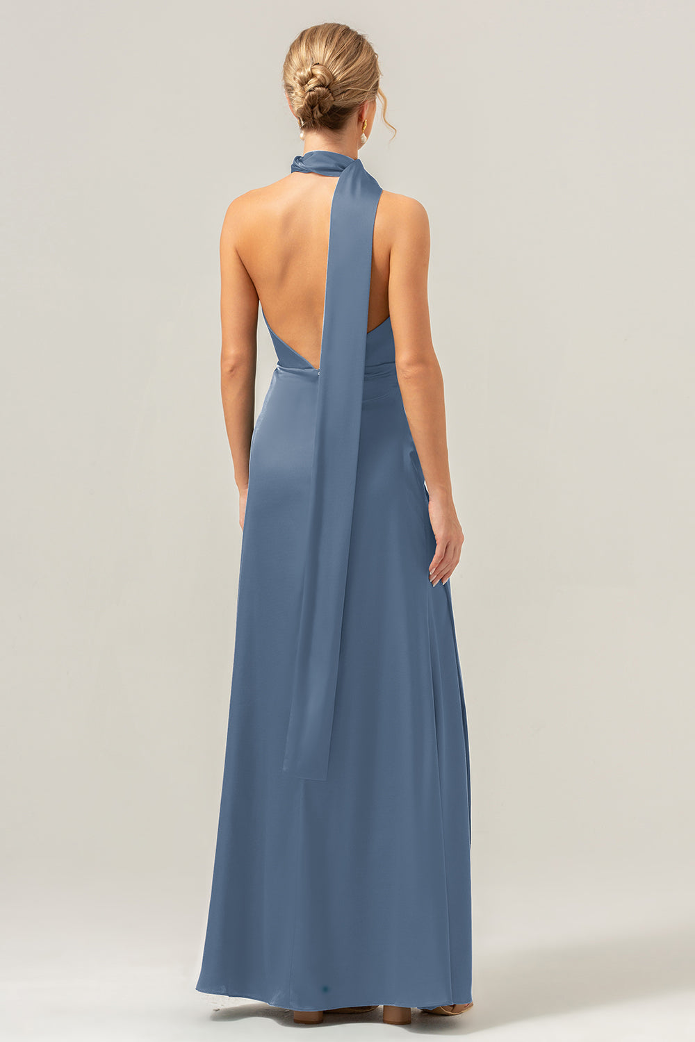peacock bridesmaid dresses Wedtrend Women Peacock Satin Bridesmaid Dress with Streamer Sheath Deep V Neck Open Back Long Wedding Guest Dress – WEDTREND