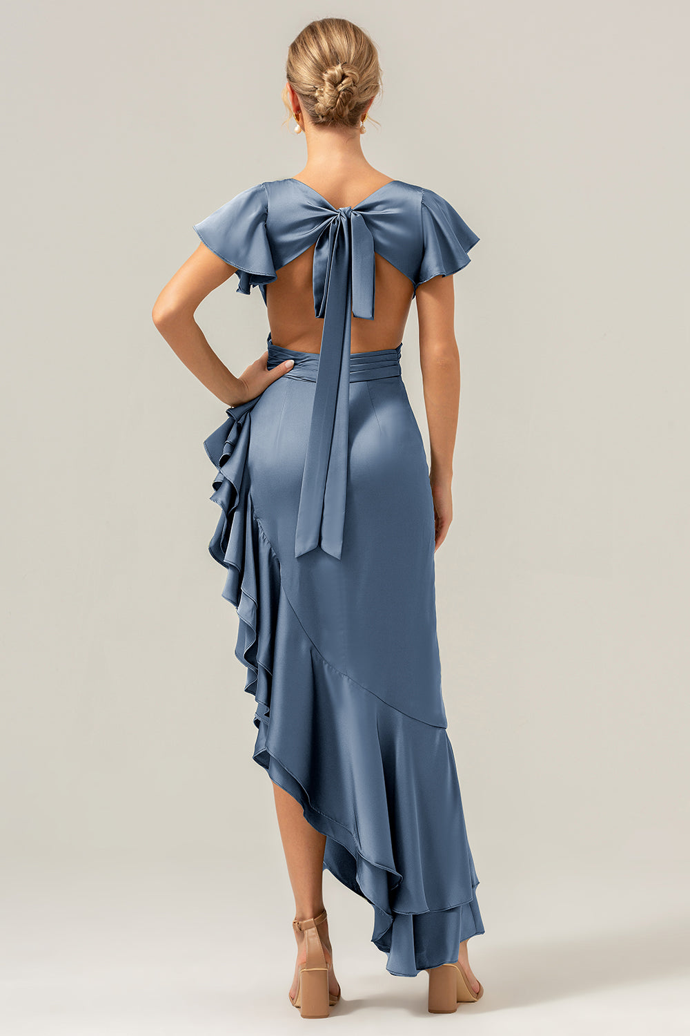 Wedtrend Women Olive Bridesmaid Dress with Ruffles A Line Short Sleeves V Neck Asymmetrical Wedding Guest Dress WEDTREND Wedtrend Women Olive Bridesmaid Dress with Ruffles A Line Short Sleeves V Neck Asymmetrical Wedding Guest Dress WEDTREND