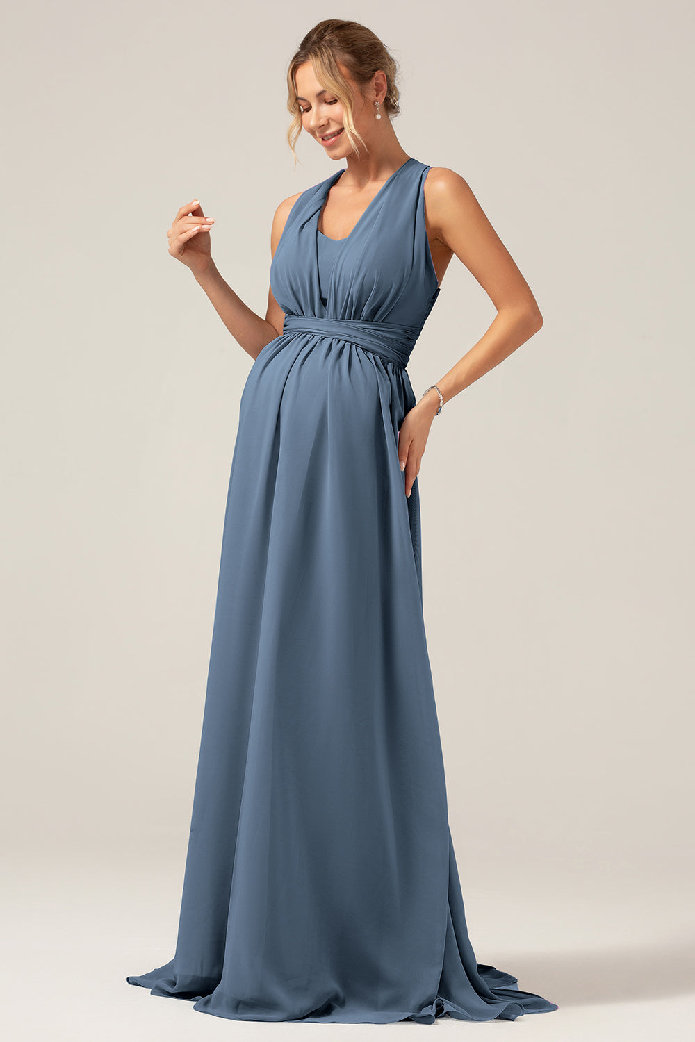 Wedtrend Women Maternity Bridesmaid Dress A Line Chiffon Convertible Dusty Blue Wedding Party Dress WEDTREND Wedtrend Women Maternity Bridesmaid Dress A Line Chiffon Convertible Dusty Blue Wedding Party Dress WEDTREND