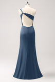 Elegant Mermaid One Shoulder Pleated Backless Bridesmaid Dress with Slit