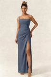 Green Flower Mermaid Corset Chiffon Long Bridesmaid Dress with Slit