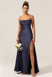 A-Line Spaghetti Straps Floor-Length Satin Bridesmaid Dress With Sleeveless