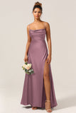 A-Line Spaghetti Straps Floor-Length Satin Bridesmaid Dress With Sleeveless