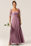 A-Line Spaghetti Straps Floor-Length Chiffon Bridesmaid Dress with Slit