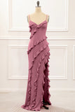 Spaghetti Straps Jade Tiered Mermaid Bridesmaid Dress With Slit