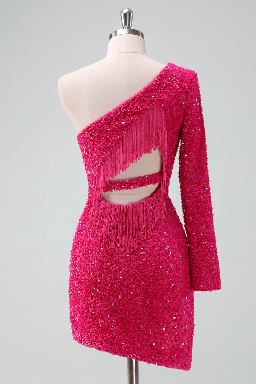 Wedtrend Women Glitter Fuchsia Tight Homecoming Dress with Fringe One Shoulder Sequin Cocktail Dress WEDTREND Wedtrend Women Glitter Fuchsia Tight Homecoming Dress with Fringe One Shoulder Sequin Cocktail Dress WEDTREND