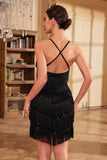 Sparkly Black Sheath Spaghetti Straps Sequins Gatsby Dress