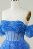 Cute Blue A Line Off The Shoulder Short Homecoming Dress