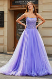 Lilac Strapless Princess Tulle Prom Dress With Sequins