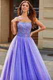 Lilac Strapless Princess Tulle Prom Dress With Sequins