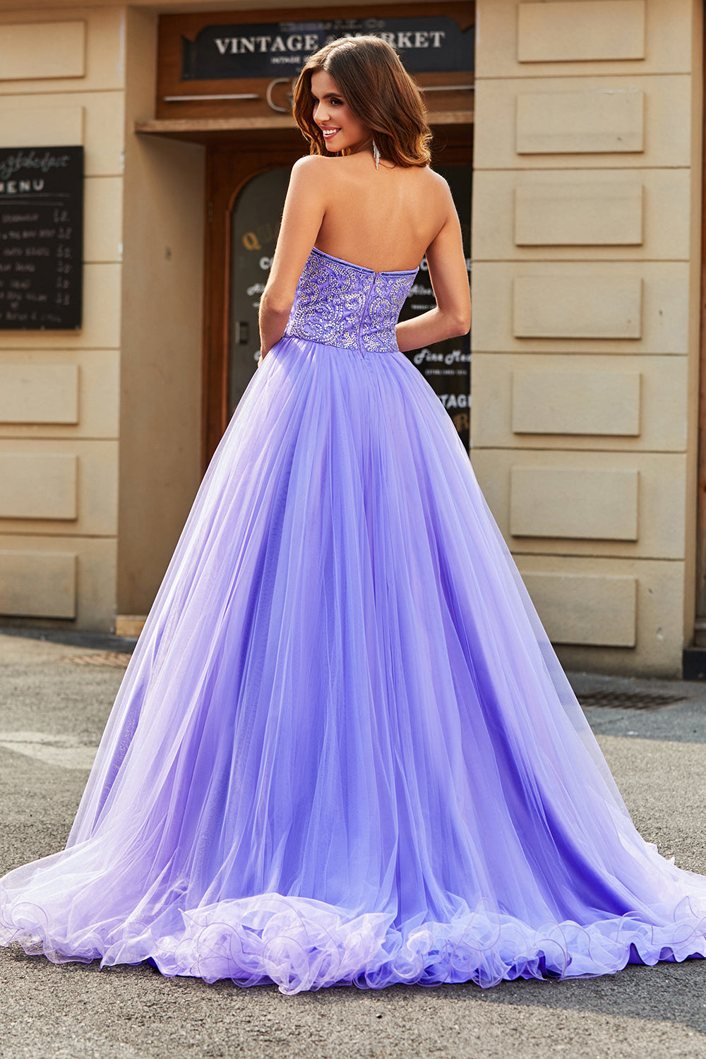 Wedtrend Women Lilac Prom Dress Strapless Princess Tulle A-Line Evening Dress With Sequins WEDTREND Wedtrend Women Lilac Prom Dress Strapless Princess Tulle A-Line Evening Dress With Sequins WEDTREND