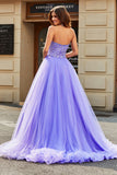 Lilac Strapless Princess Tulle Prom Dress With Sequins