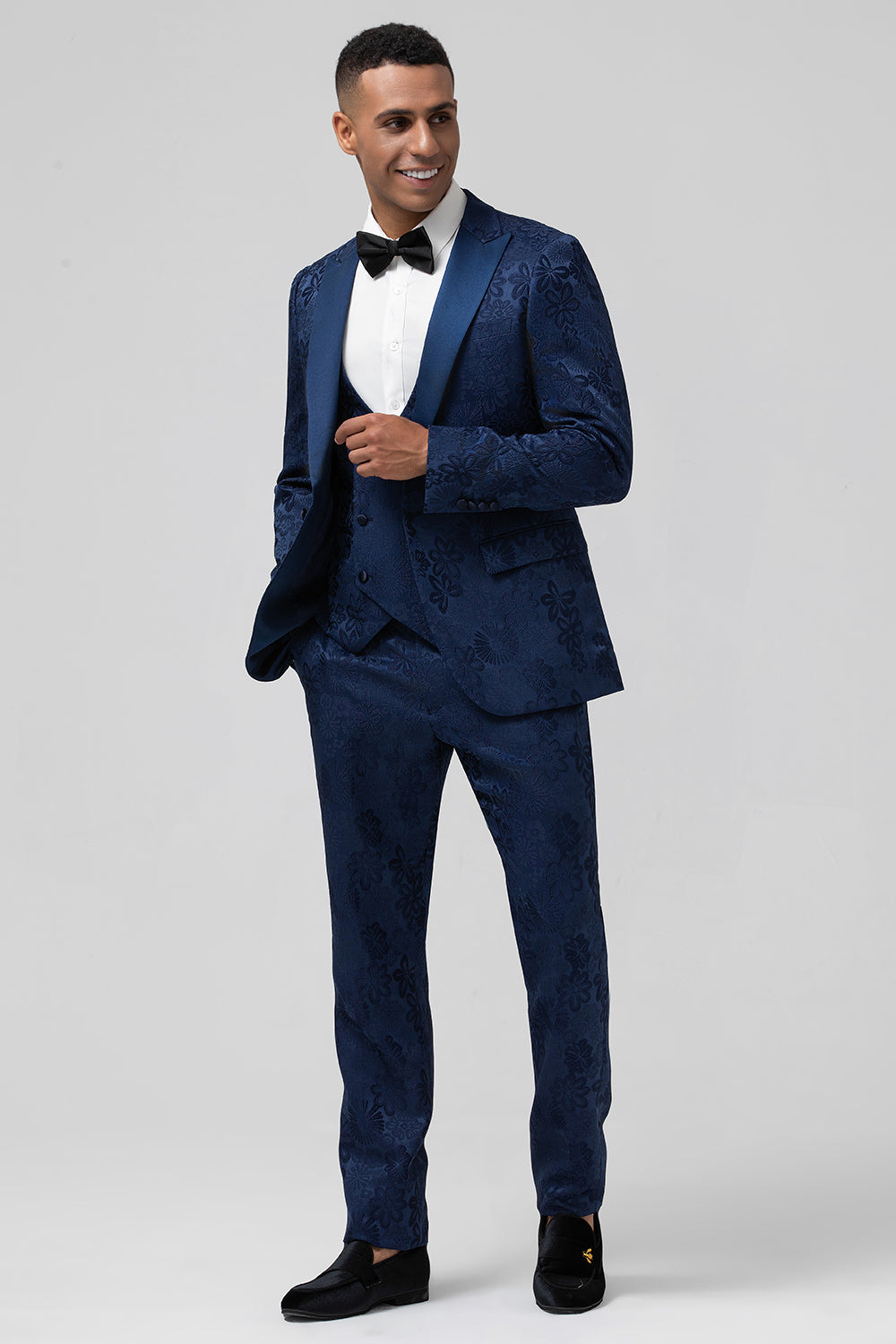 Wedtrend Men's Wedding Suits Dark Blue Peak Lapel Jacquard One Button 3 Piece Prom Suits WEDTREND Wedtrend Men's Wedding Suits Dark Blue Peak Lapel Jacquard One Button 3 Piece Prom Suits WEDTREND
