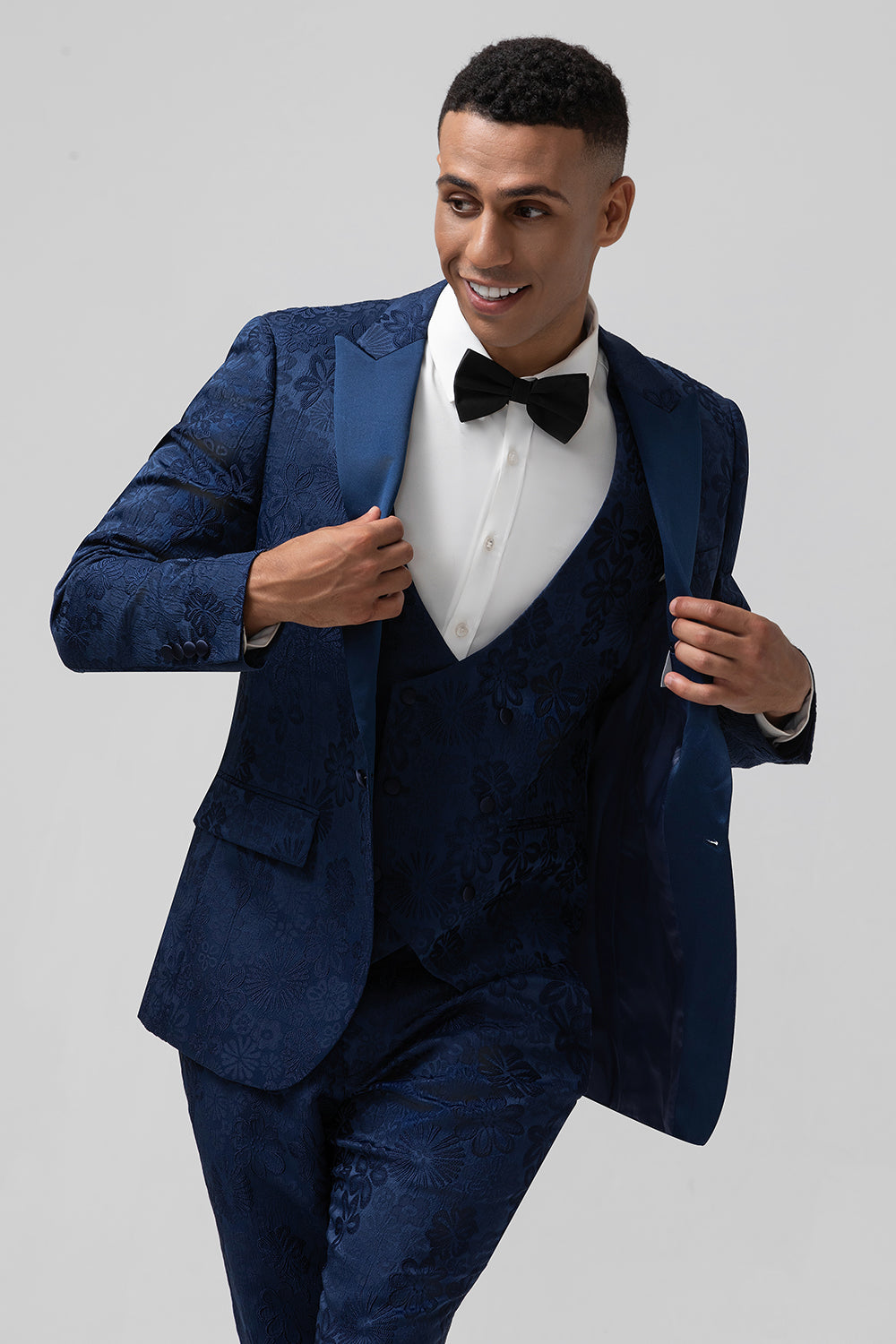 Wedtrend Men's Wedding Suits Dark Blue Peak Lapel Jacquard One Button 3 Piece Prom Suits WEDTREND Wedtrend Men's Wedding Suits Dark Blue Peak Lapel Jacquard One Button 3 Piece Prom Suits WEDTREND