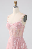 Blush A Line Spaghetti Straps Sparkly Sequin Corset Long Prom Dress With Slit
