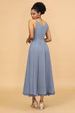 A Line Spaghetti Straps Floor-Length Chiffon Bridesmaid Dress with Ruffles