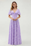 A Line Sage Green Floral Jacquard Flutter Sleeves Maxi Dress with Bow Back