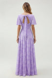 A Line Sage Green Floral Jacquard Flutter Sleeves Maxi Dress with Bow Back