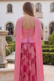 Fuchsia Appliqued A Line Long Bridesmaid Dress with Streamer