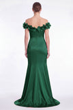 Off the Shoulder Dark Green Mermaid Satin Mother of the Bride Dress