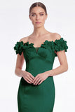 Off the Shoulder Dark Green Mermaid Satin Mother of the Bride Dress